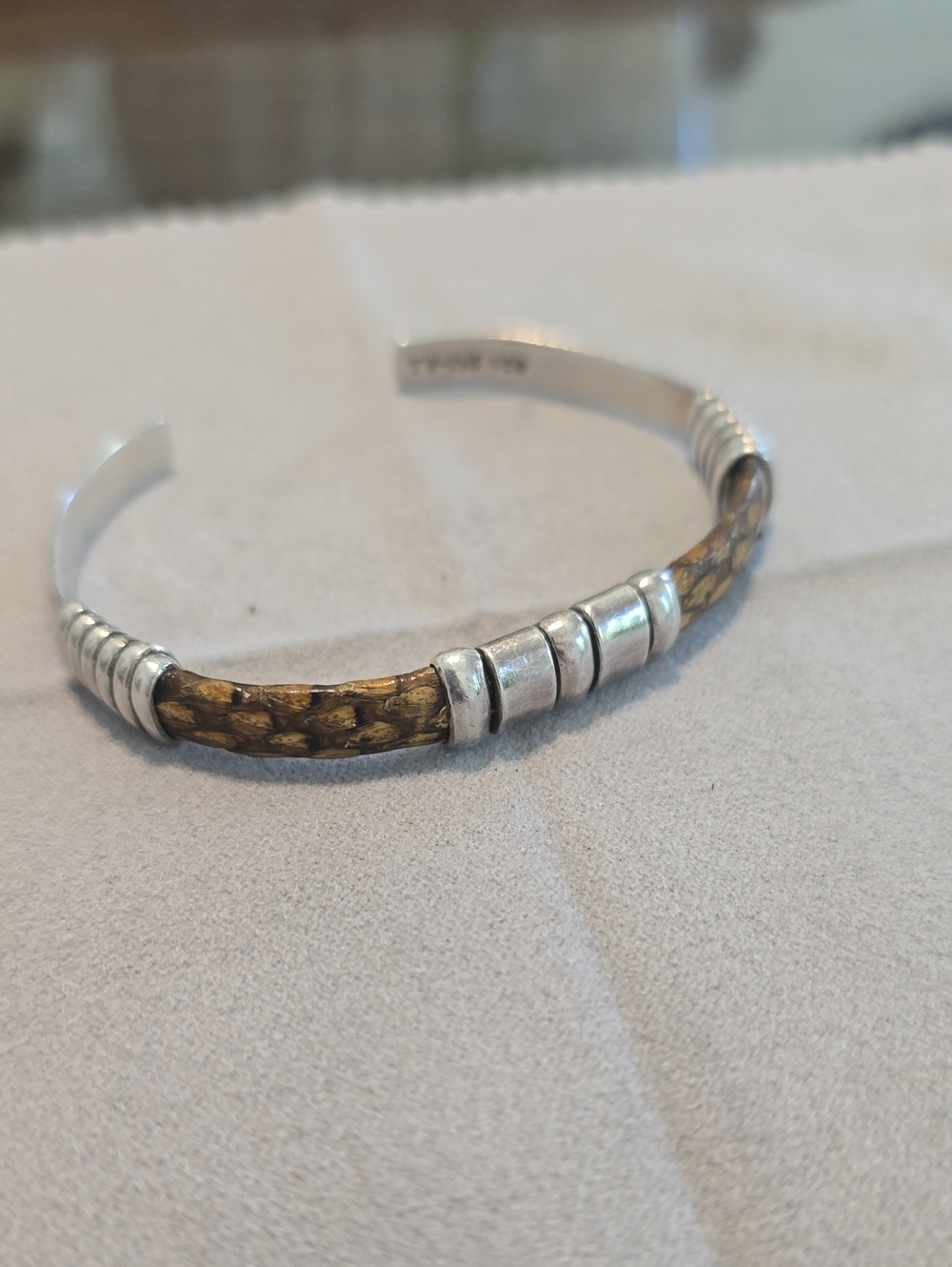 Taxco Mexican Silver and Brown Braided Leather Cuff Bracelet